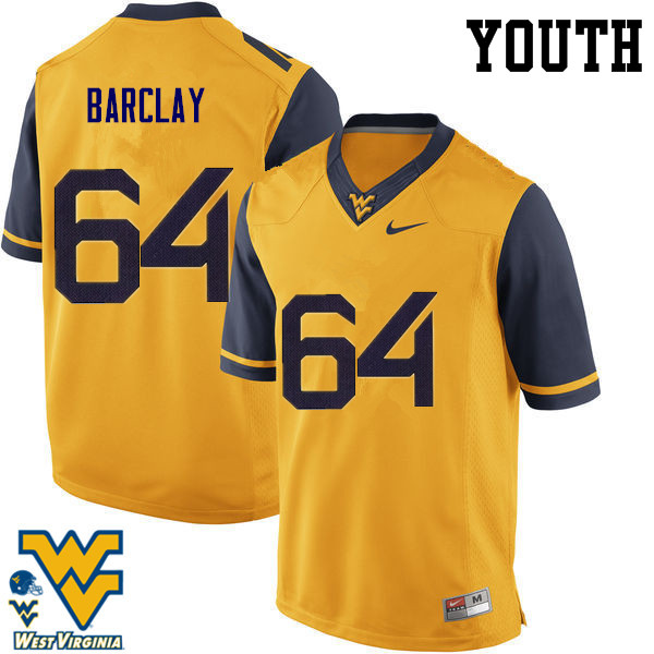 Youth #64 Don Barclay West Virginia Mountaineers College Football Jerseys-Gold - Click Image to Close